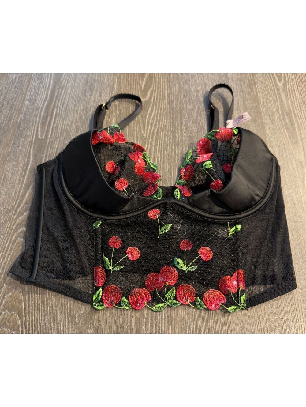Victoria Secret Very Sexy Cherry Embroidery Quarter-Cup Corset Top 34C
